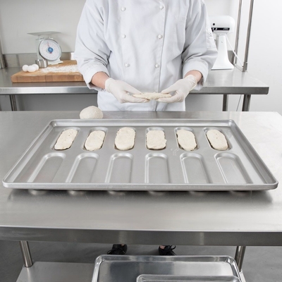 RK Bakeware China Foodservice NSF 0215 geglazuurd gealuminiseerd staal afgerond uiteinde Hoagie Bun Pan Hamburgerbroodje bakplaat