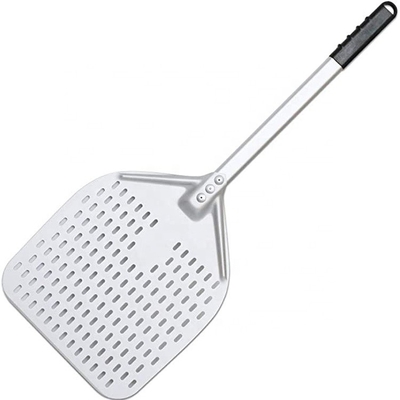 Pizzaschep van hard geanodiseerd aluminium van 66 cm, geperforeerde pizzaschep van 12 inch, zilver aluminiumoxide