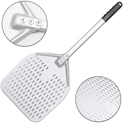 Pizzaschep van hard geanodiseerd aluminium van 66 cm, geperforeerde pizzaschep van 12 inch, zilver aluminiumoxide