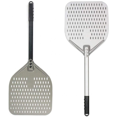 Pizzaschep van hard geanodiseerd aluminium van 66 cm, geperforeerde pizzaschep van 12 inch, zilver aluminiumoxide
